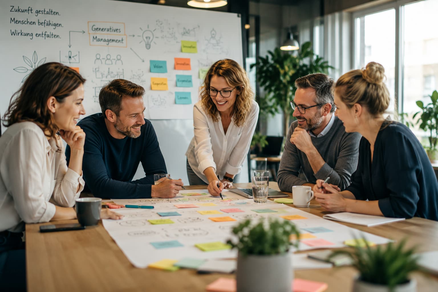 Generatives Management: Arbeitswand mit Notizen
